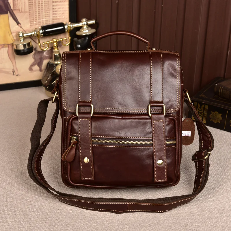 Maletín de cuero vacuno retro de moda para hombre, bolso vertical de negocios de cuero genuino, bolso de mano, bandolera de hombro