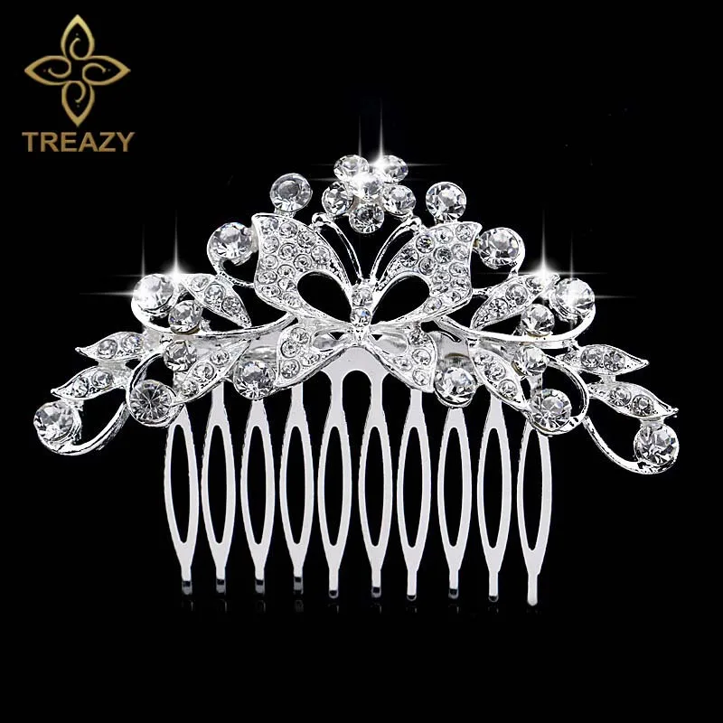 TREAZY/свадебные расчески для волос золотого цвета для женщин, украшенные жемчугом и кристаллами, свадебные аксессуары для волос, головной убор для дня рождения, диадема для невесты - Окраска металла: Design 5 Silver