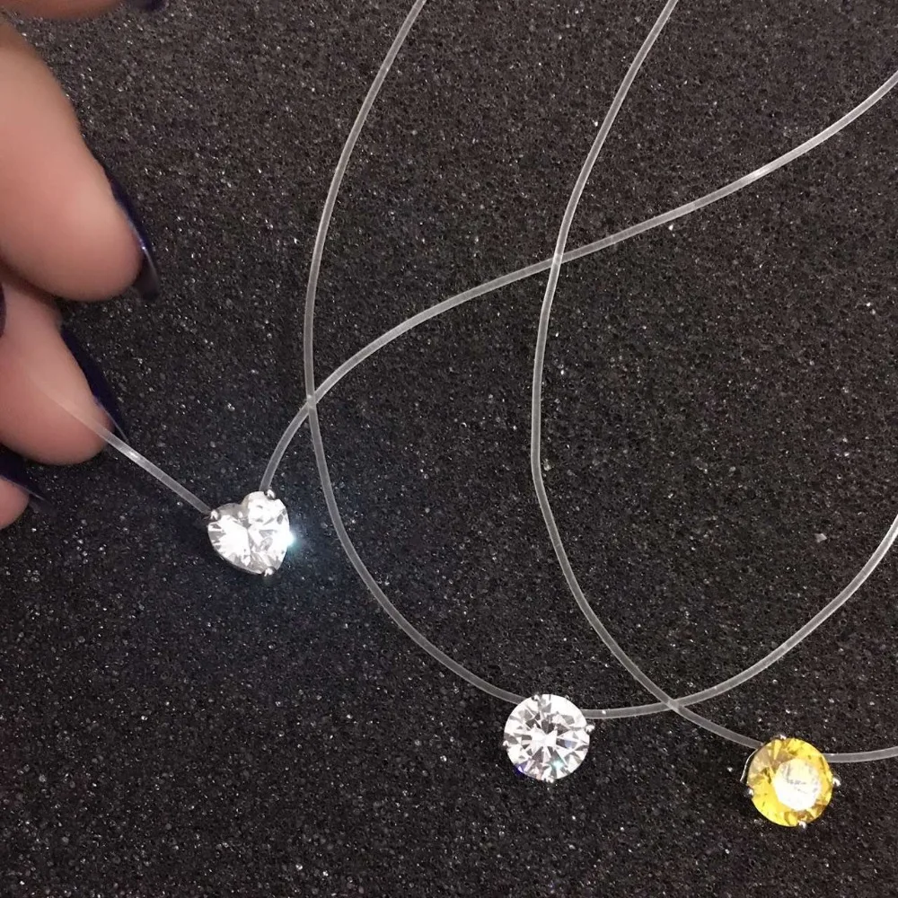 New Unique Fishing line Design Simple Pink White Round Heart CZ Pendant