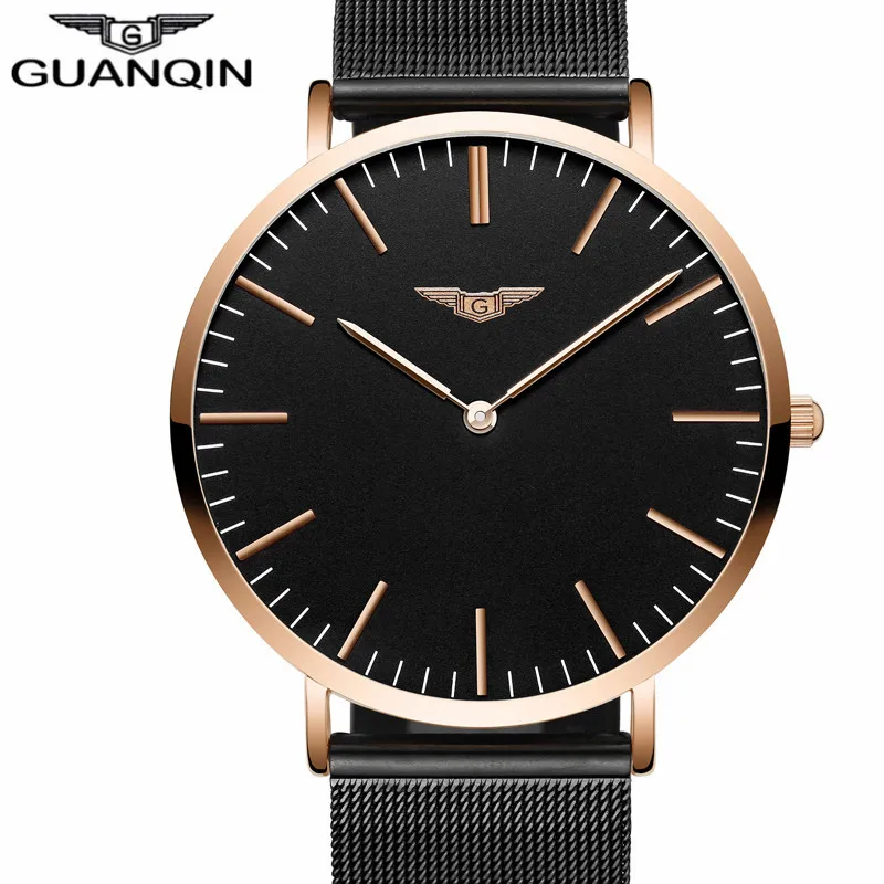 

relogio masculino New GUANQIN Mens Watches Top Brand Luxury Ultra Thin Quartz Watch Men Simple Fashion Leather Strap Wristwatch