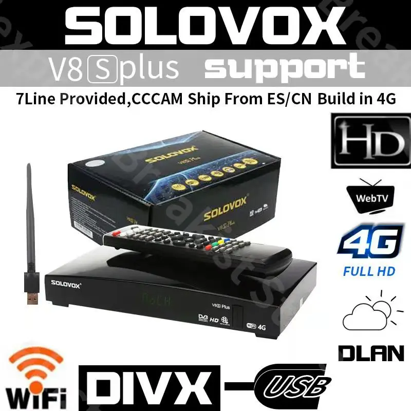 

SOLOVOX V8S PLUS Satellite TV Receiver 2USB Support Biss Key WEB TV Home Theater Support CCCAM,WHEEL TV YOUTUBE YOUPORN DLAN