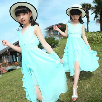 

Girls chiffon 2019 new Korean summer dress girls beach dress foreign princess dress children A word dress