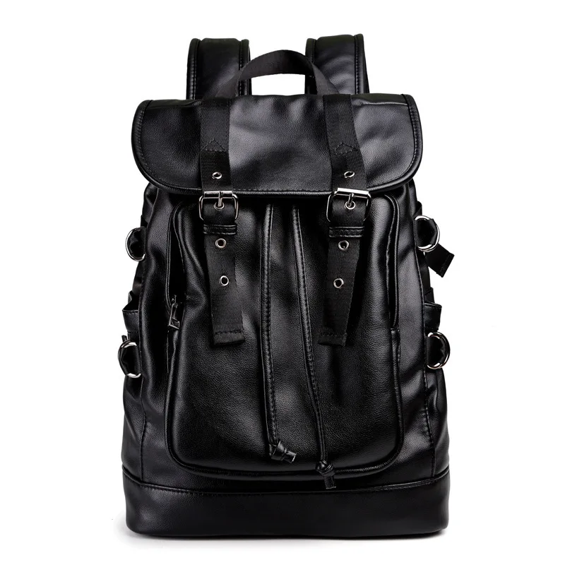 Black Pu Leather Men Backpack Casual School Bag for Teenagers Brand Waterproof 15 Inch Laptop Backpack Men's Travel Backpacks