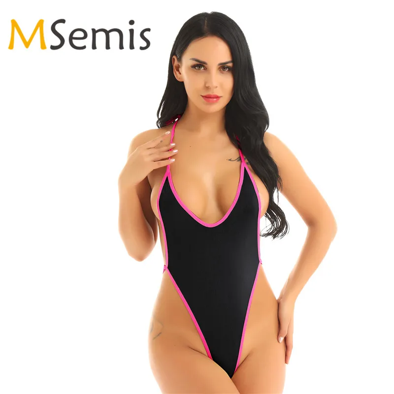

Women's Micro Monokini Swimsuit Bikini G-string Thong Swimwear One-piece Swimming Suit Halter Neck High Cut Mini Bathing Suit