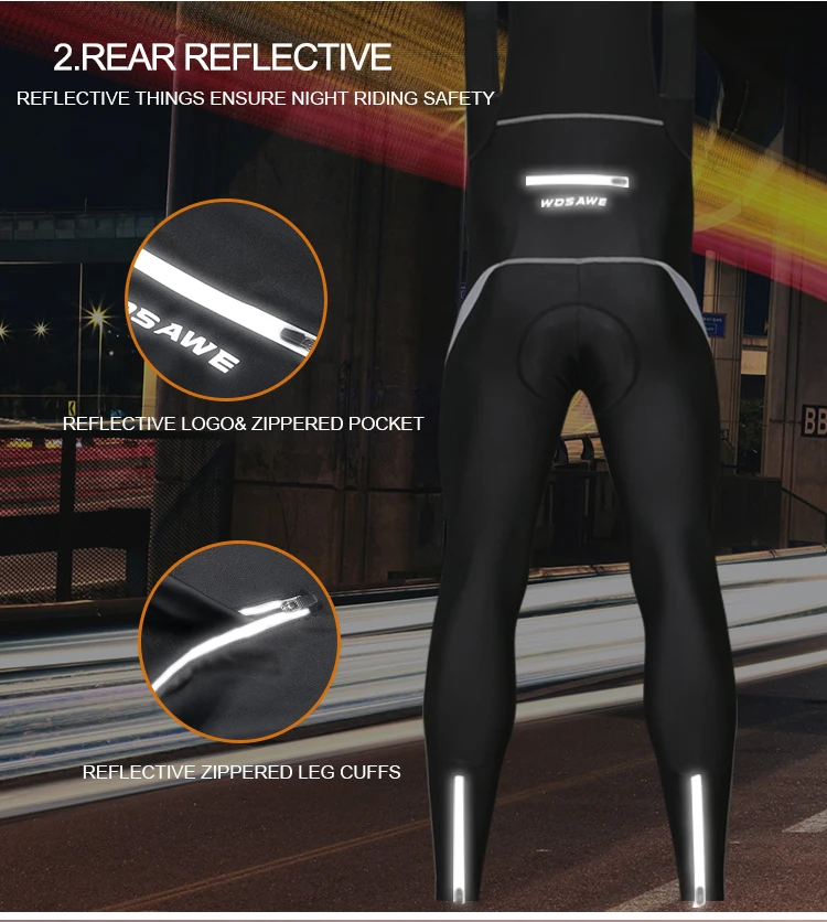 WOSAWE Gel Pad Thermal Cycling Pants Men Thin Fleece Bib Trousers Reflective MTB Bike Tights Clothing Cycle Sports Pants M-3XL WOSAWE Gel Pad Thermal Cycling Pants Men Thin Fleece Bib Trousers Reflective MTB Bike Tights Clothing Cycle Sports Pants M-3XL