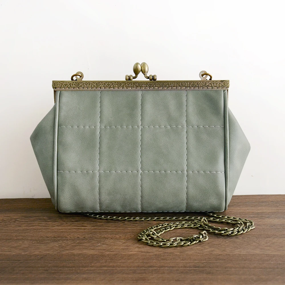 

Princess sweet lolita bag Original handmade small bag retro and all match gray square grid oblique cross mouth bag women CC115