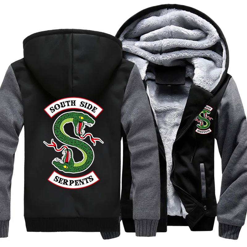

NEW VIP Customized Made Men Winter Clothing Riverdale Men Hoodies South Side Serpents Zipper Thick Moletom Casual Print Sweatshi