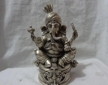 

song voge gem S2376 Tibet Silver 4 Arms Ganapati Ganesh Lord Ganesha Buddha Brass Snake Head Statue