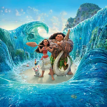 

SJOLOON Child Backdrop Vinyl Cartoon Moana Maui Surfing Pacific Sea Vaiana Wave Green Plam for Baby & Newborn Photo Background