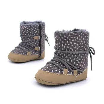

Winter Newborn Baby Warm Fleece Stars Pattern Flock Patchwork Lace Up Baby Anti-skid First Walkers