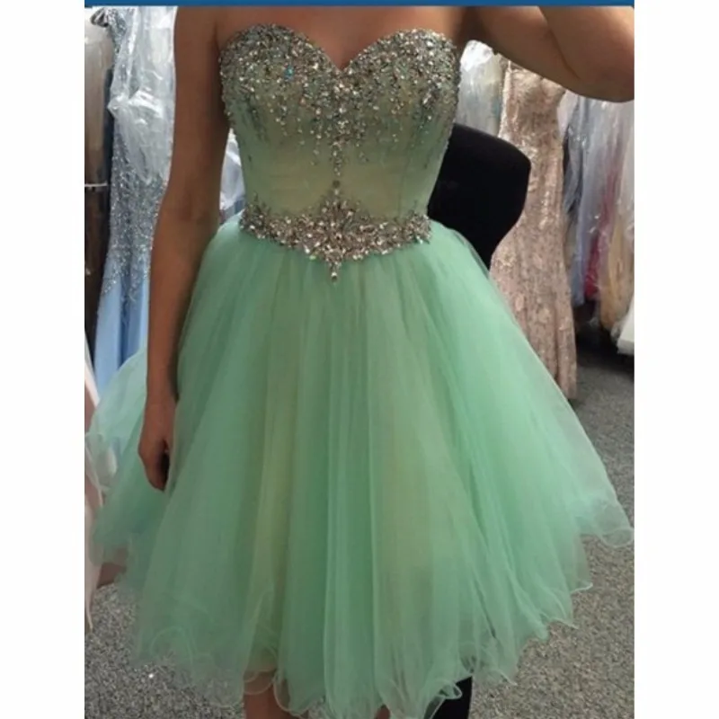 Popular 2016 Crystals Short Cocktail Dress 2016 Mint Green Sweetheart