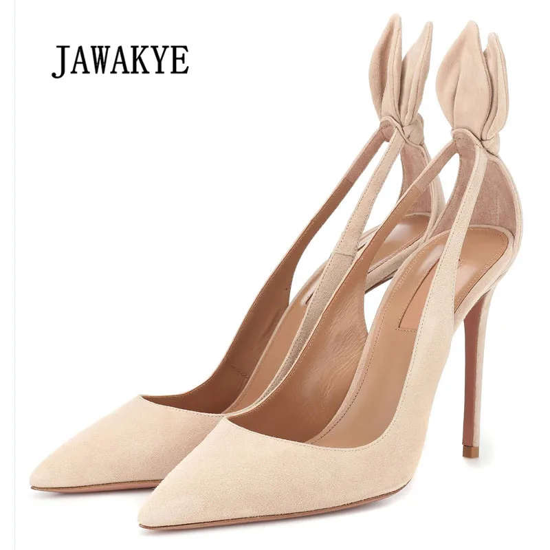 

2019 Elegant High Heel Shoes Woman Pointed Toe Bow Knot Hollow Stilettos Women Fashion Princess Wedding Shoes