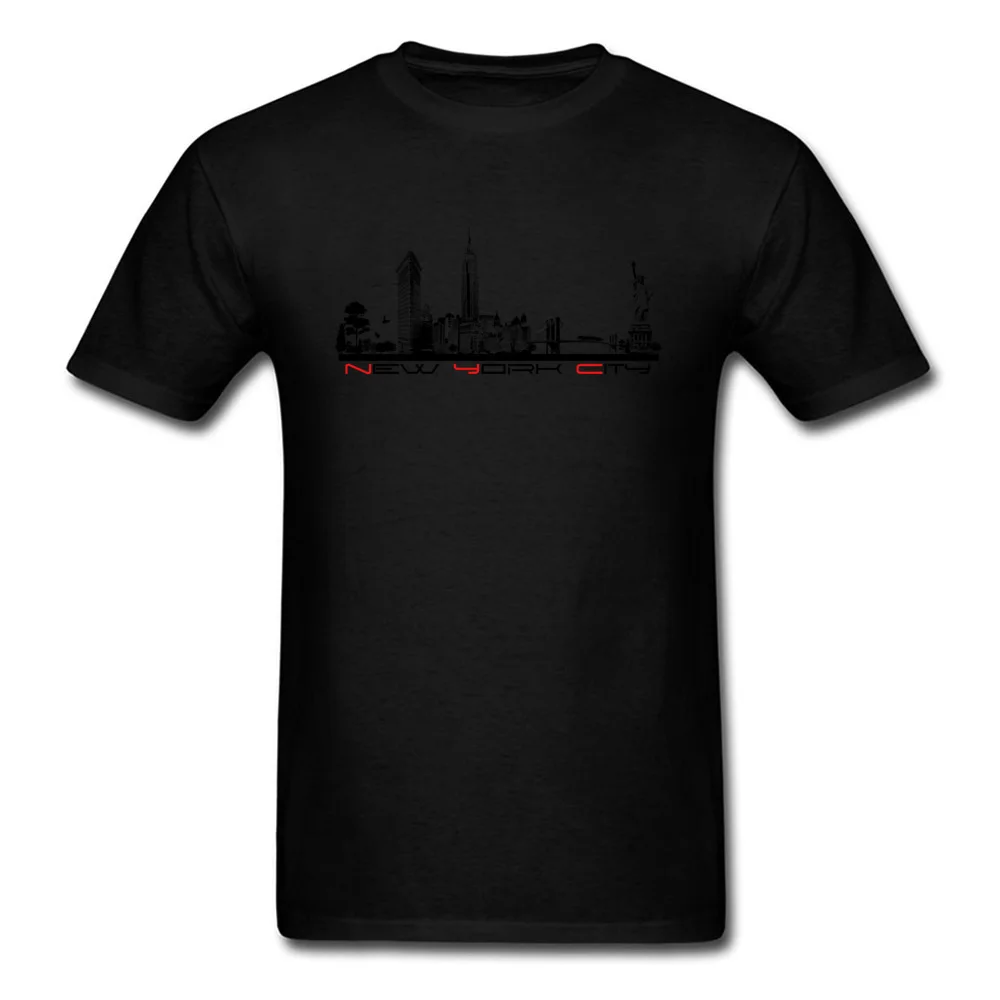 New York City skyline Comics Tops Tees Short Sleeve for Men 100% Cotton Summer Crewneck Tshirts Gift Tee Shirt Faddish New York City skyline black