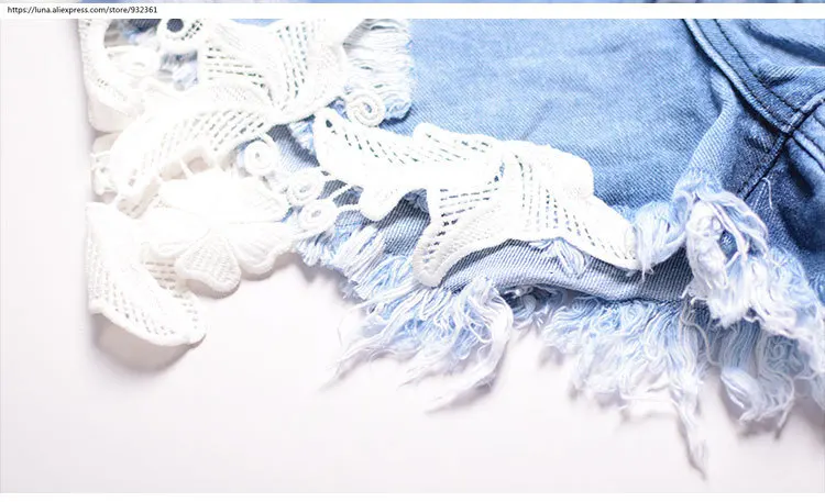 Модные кружевные с высокой талией женские рваные джинсы BOHO летние пляжные горячие брюки jeansy damskie