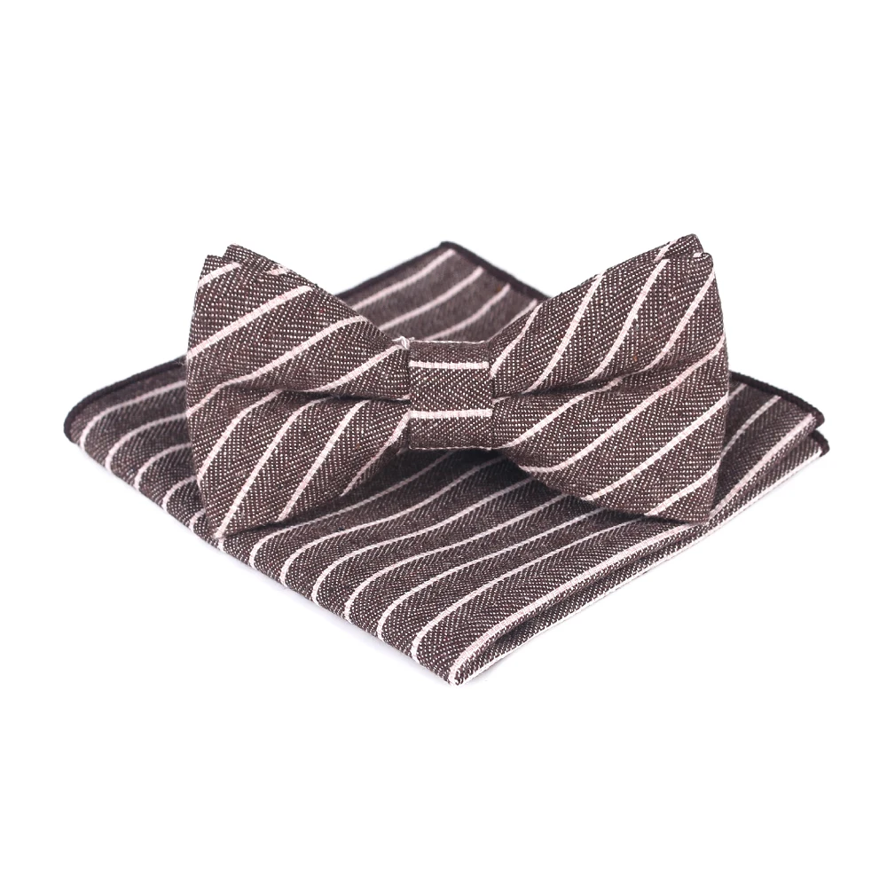

Bridegroom Wedding Party Business Men Tuxedo Suit Gray Navy Blue Khaki Brown Stripe Pocket Square Towel Handkerchief Bow Tie Set