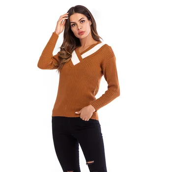 

2018 Autumn Winter New Fashion Cross V-neck Long-sleeved Women Sweater Loose Pullover Sweater Female