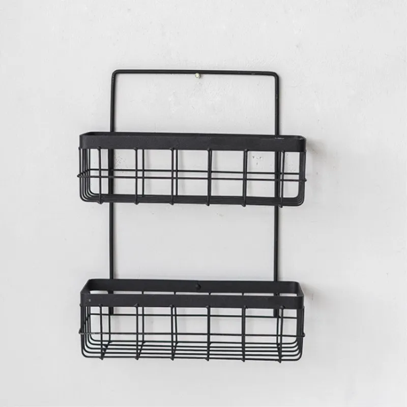 Кованая корзина для хранения в скандинавском стиле, настенная вешалка для кухни, ванной комнаты, корзина для хранения, подвесная корзина для общежития - Цвет: Черный