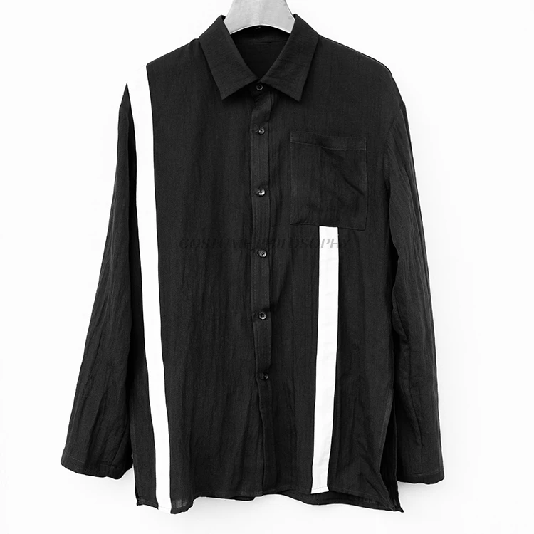 Домашние новые мужские Черный и белый цвета в стиле пэчворк с лацканами рубашка с темно-ветра Лен Длинные рукава Куртка для отдыха. S-6XL