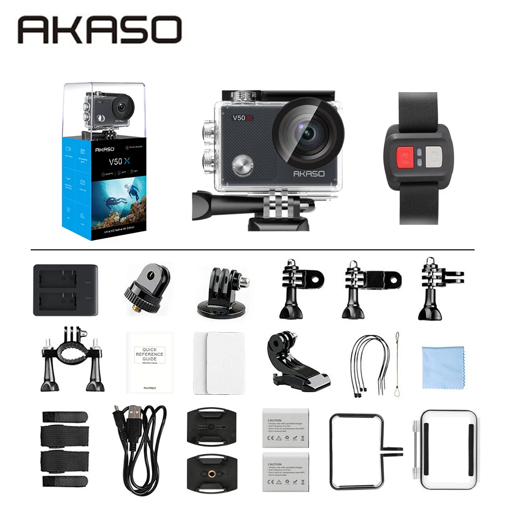 AKASO V50X WiFi Action Camera Native 4K30fps Sport Camera with EIS Touch Screen Adjustable View Ang