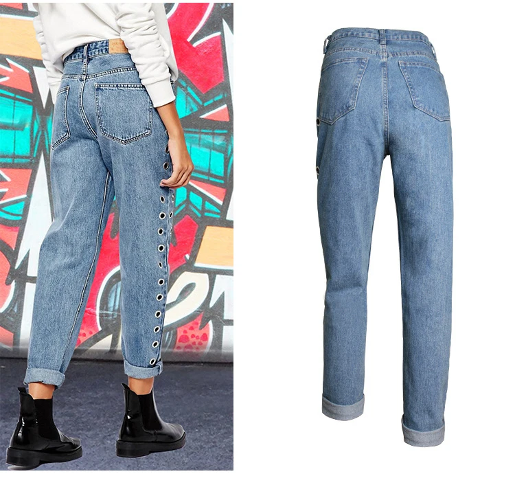 TCJULY Новый 100% хлопок Винтаж бойфренд джинсы для женщин для выдалбливают заклепки блестками Свободные Повседневное Джинс