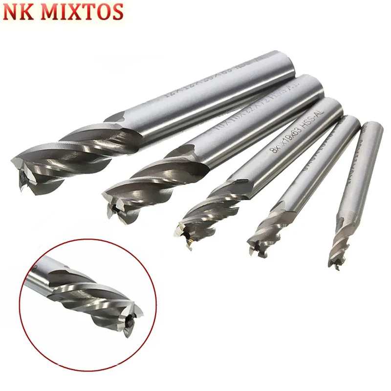 

NK MIXTOS 5PCS/Set 4 Flute End Mill Cutter HSS CNC Cutting Edge Diameter 4/6/8/10/12mm Drill Bit Tool