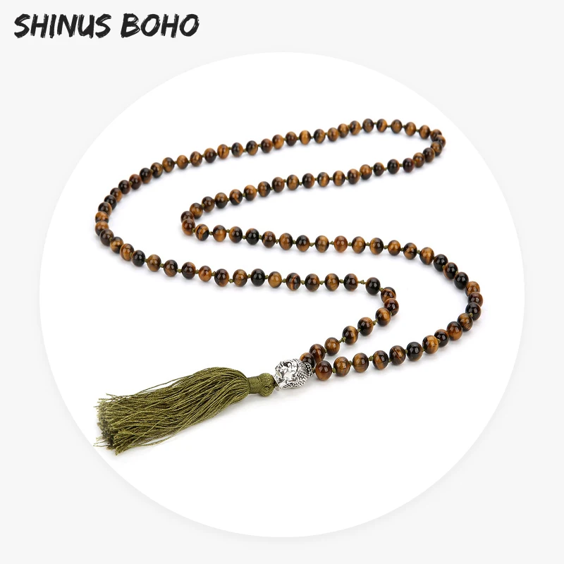 SHINUSBOHO Tiger Eyes Strand Ожерелье для мужчин и женщин Амазонит бусы кисточкой кулон