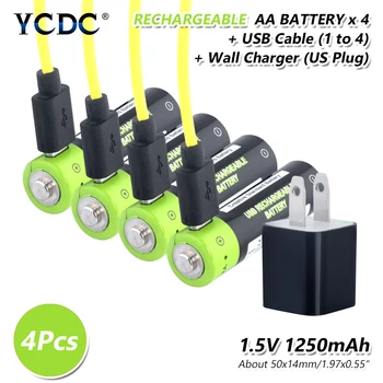 

4pieces 1.5 V Volt 1250mAh Aa Rechargable Lithium Li-ion Polymer Batteries Micro USB Charge AA 2A Lipo Battery US/EU/UK Charger