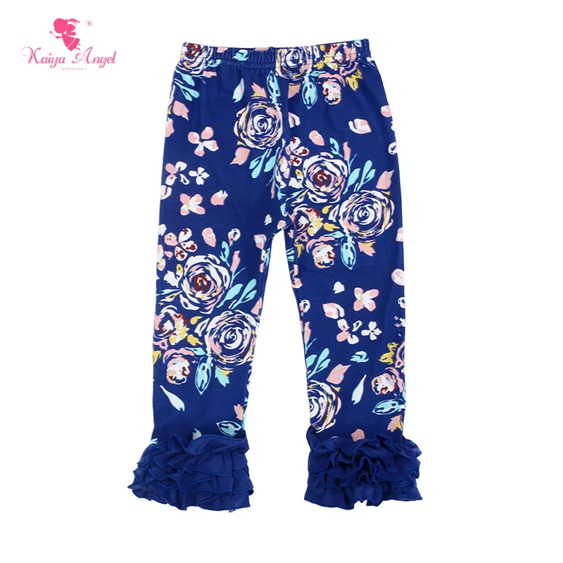 122 Kaiya Angel/штаны для девочек осенняя одежда для девочек леггинсы для малышей синие хлопковые леггинсы с цветочным принтом штаны с оборками - Цвет: 122