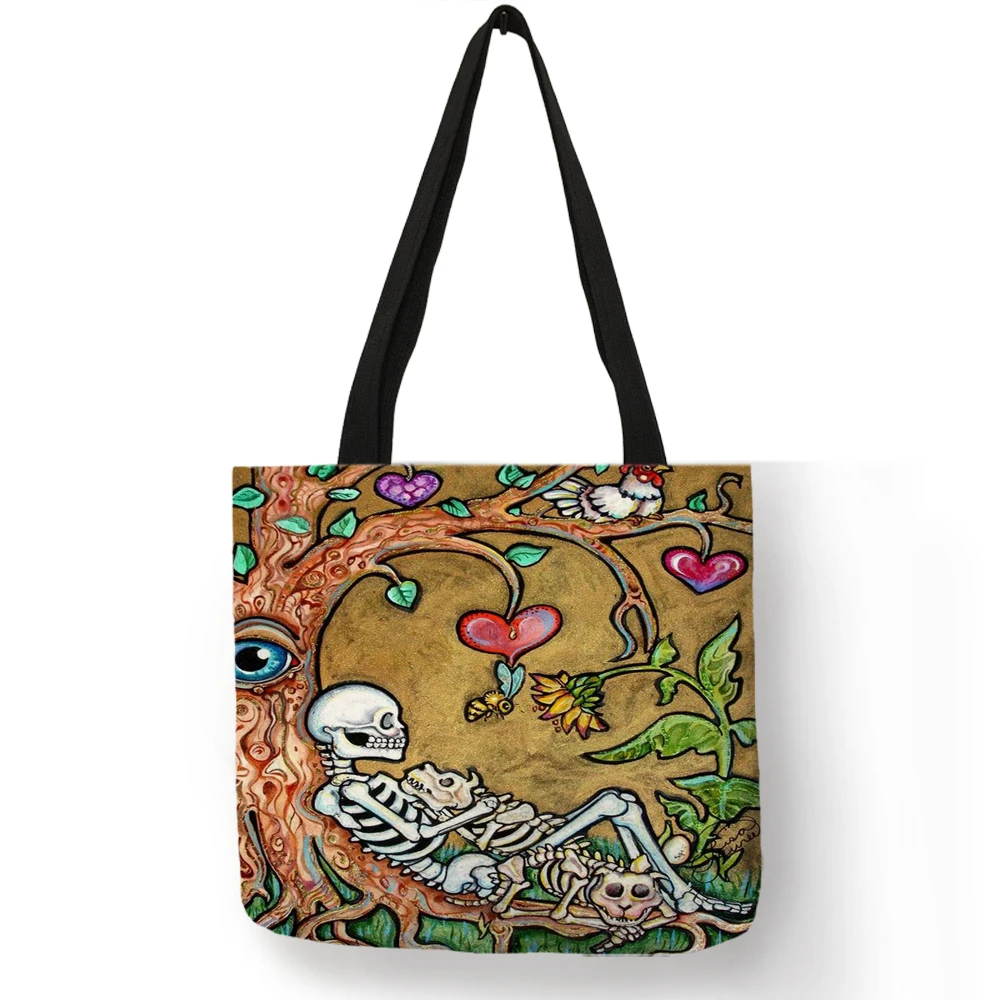 Customized Candy Skull Girl Print Women Bag For Beach 2019 Handbags Women's Shoulder Bags  For School Traveling B06088