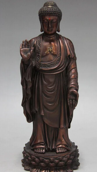 

bi003855 Chinese Buddhism Pure Red Copper Bronze Standing lotus flower Sakyamuni Buddha