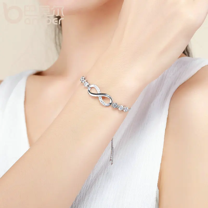 BAMOER Лидер продаж популярный серебряный цвет Бесконечная любовь, бесконечность, браслет на шнуровке теннисные браслеты для женщин модные ювелирные изделия YIB037