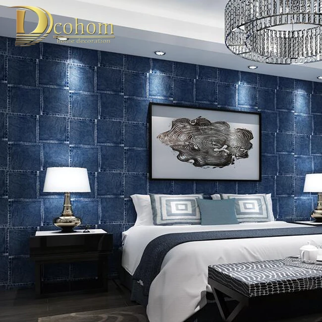 Modern Blue Textured font b Tartan b font Design Stripe Wallpaper For Walls Children Room Wall