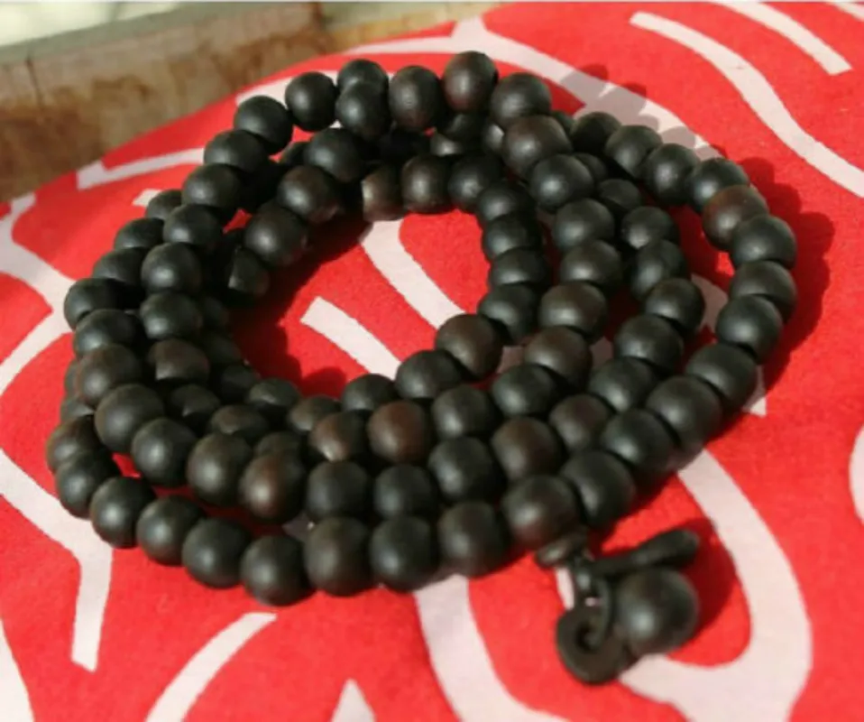 

10mm Tibetan Buddhism 108 Roast Peach Wood Mala Necklace+NO elastic