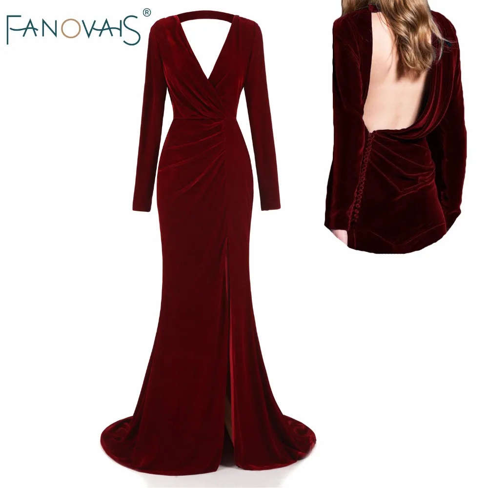 Burgundy velvet Evening Dresses Long Sleeves robe de soiree longue 2019 Prom Dress abendkleider vestidos de fiesta de noche Burgundy velvet Evening Dresses Long Sleeves robe de soiree longue 2019 Prom Dress abendkleider vestidos de fiesta de noche