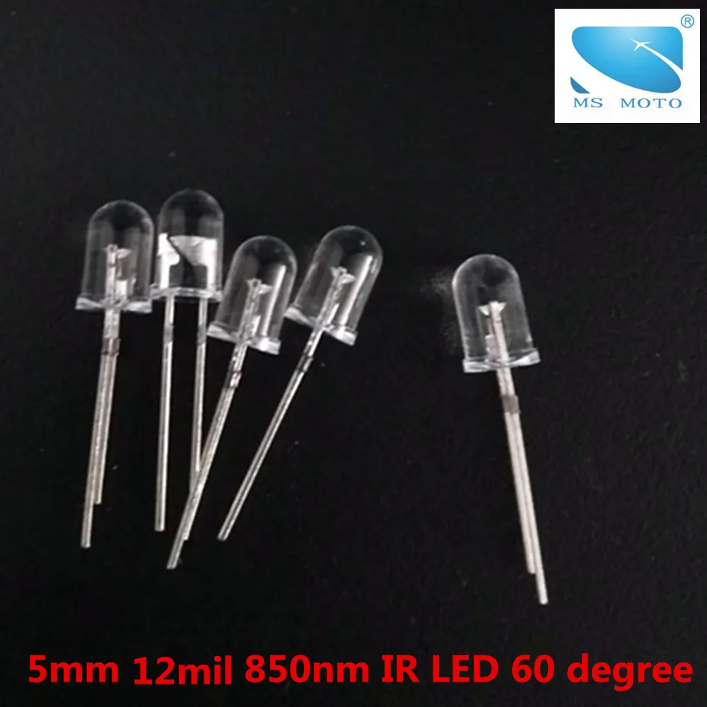 10pcs/lot 5mm 12mil 60 degree Infrared diode 850nm IR LED Through hole