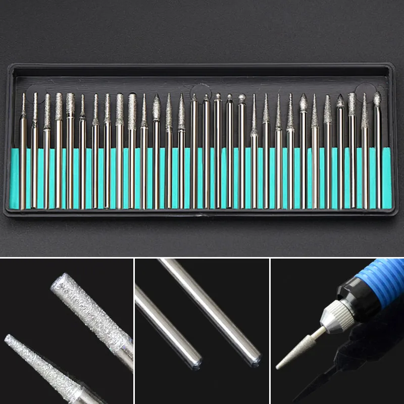 Diamond Burrs Rotary Shank Engraving Drill Bits 30PC Grinding Abrasive Wheel Polishing Disk Electric Grinder Dremel Accessories Diamond Burrs Rotary Shank Engraving Drill Bits 30PC Grinding Abrasive Wheel Polishing Disk Electric Grinder Dremel Accessories