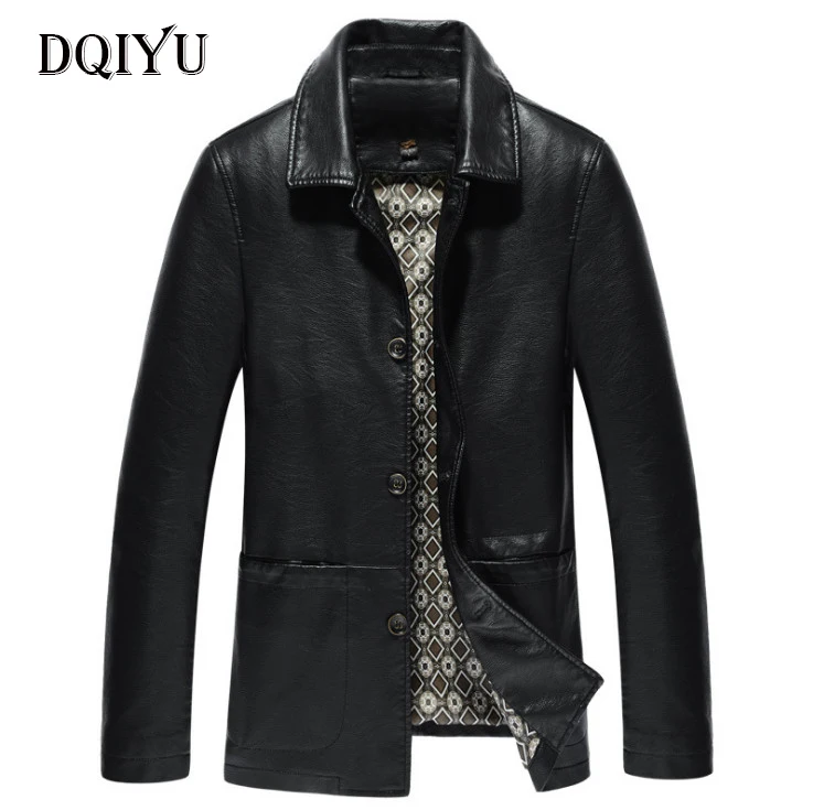 DQIYU 2018 New Arrival Leather Jacket Men Business Casual PU Jackets Spring Single Breasted Men Leather Jackets and Coats