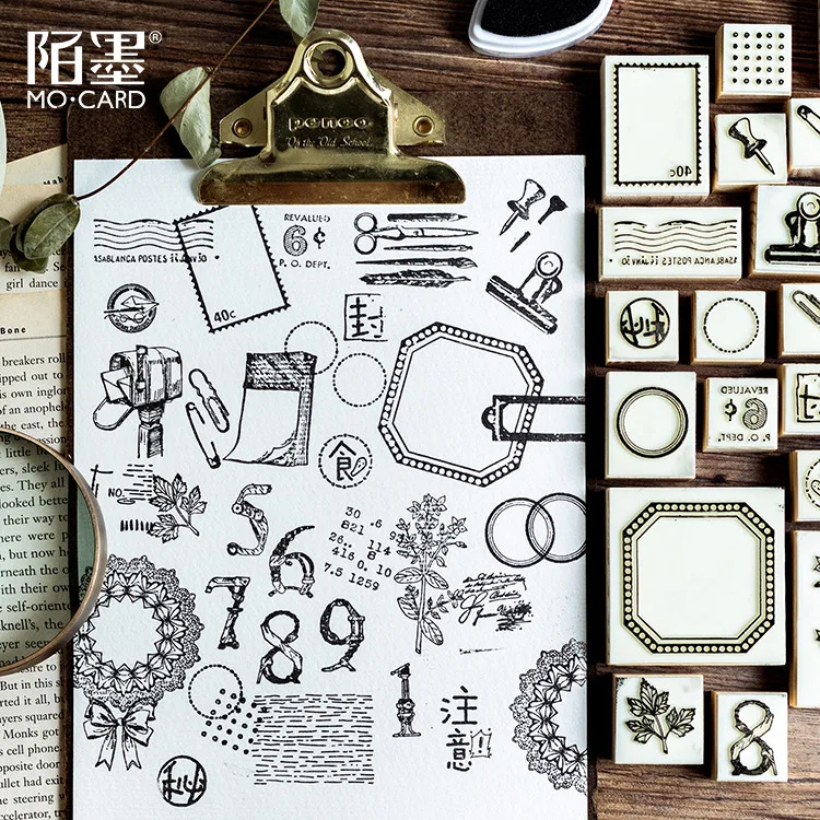 

The house of things series 47 vintage patterns seal stamp Wood and rubber seal Log rubber stamp Decorative dairy book Escolar