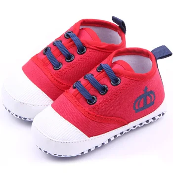 

Fashion Baby Boys White/Red Soft Sole Crib Shoes Girls Cotton Sneaker Prewalker Spring Autumn Lace-up First Walker Shoes