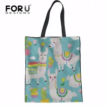 FORUDESIGNS/Повседневные льняные сумки-тоут с милым рисунком из альпаки; парусиновые сумки для покупок; модные хлопковые сумки на плечо для девочек