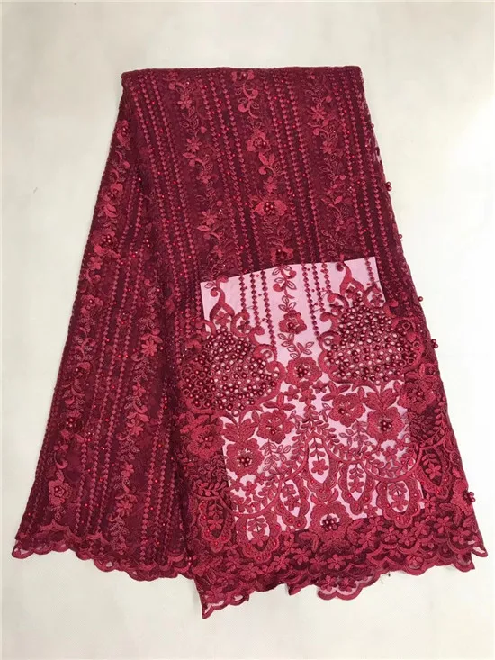 

2018 top selling african cord lace Guipure French Net Lace Fabric With Beads High Quality for nigerian wedding Dress