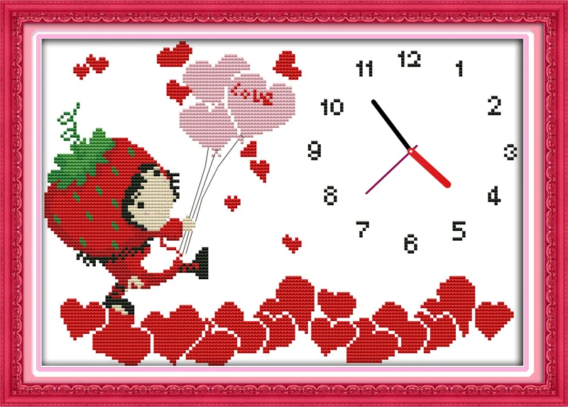 strawberry girl cross stitch kit 14ct 11ct count print canvas wall clock stitches embroidery DIY handmade needlework plus | Дом и сад