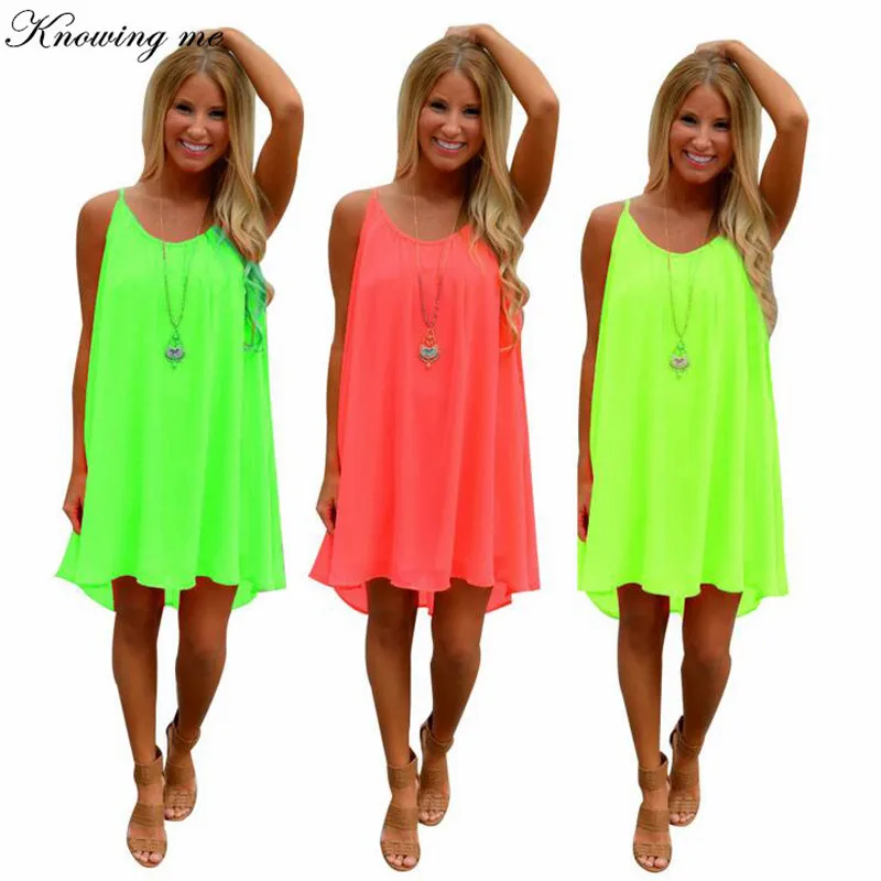 Knowing me 2018 summer Beach Dress Women Fluorescent Color Dress Casual ...