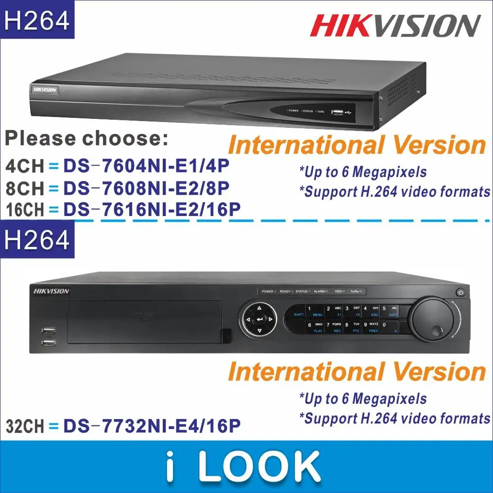 Бесплатная доставка Hikvision NVR DS-7604NI-E1/4 P DS-7608NI-E2/8 DS-7616NI-E2/16 DS-7732NI-E4/16 4ch 8ch 16ch 32CH PoE H264 |