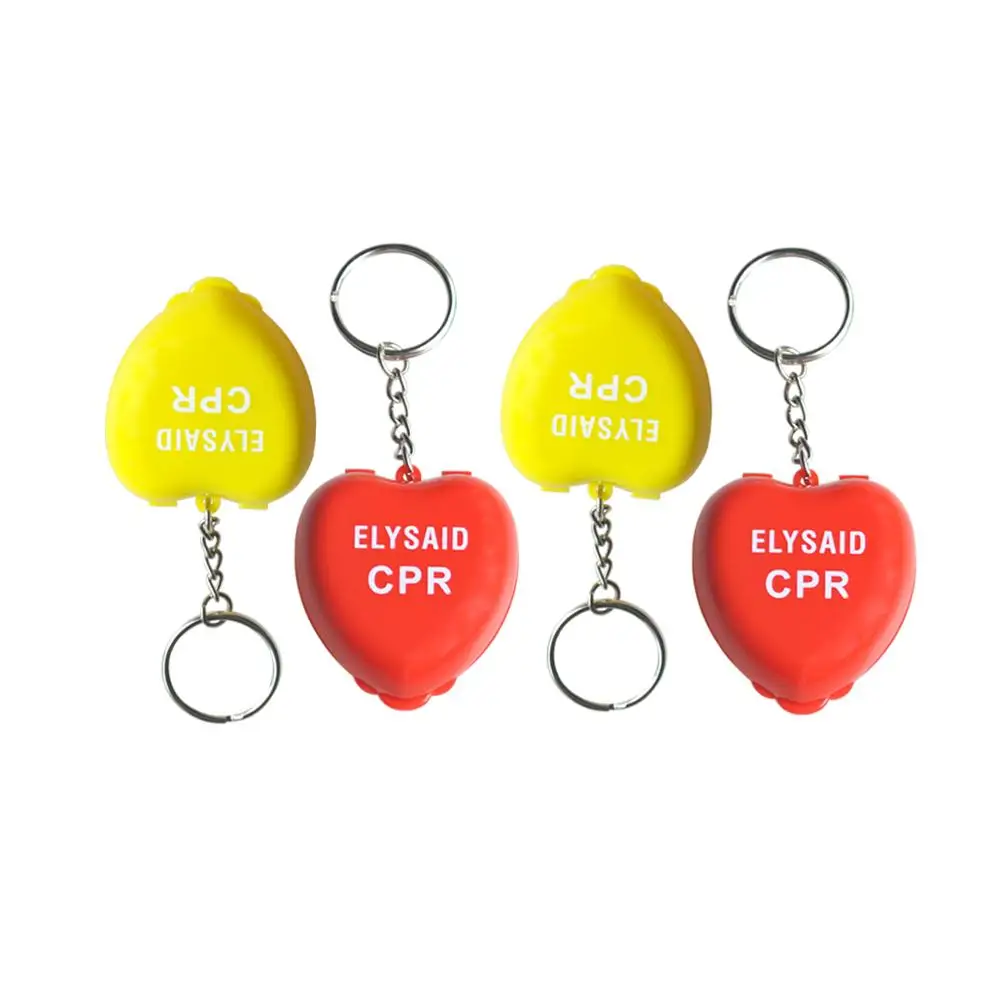

50PCS Protect CPR Masks KeyChian Mouth To Mouth Rescue Shields in mini Heart Box Red