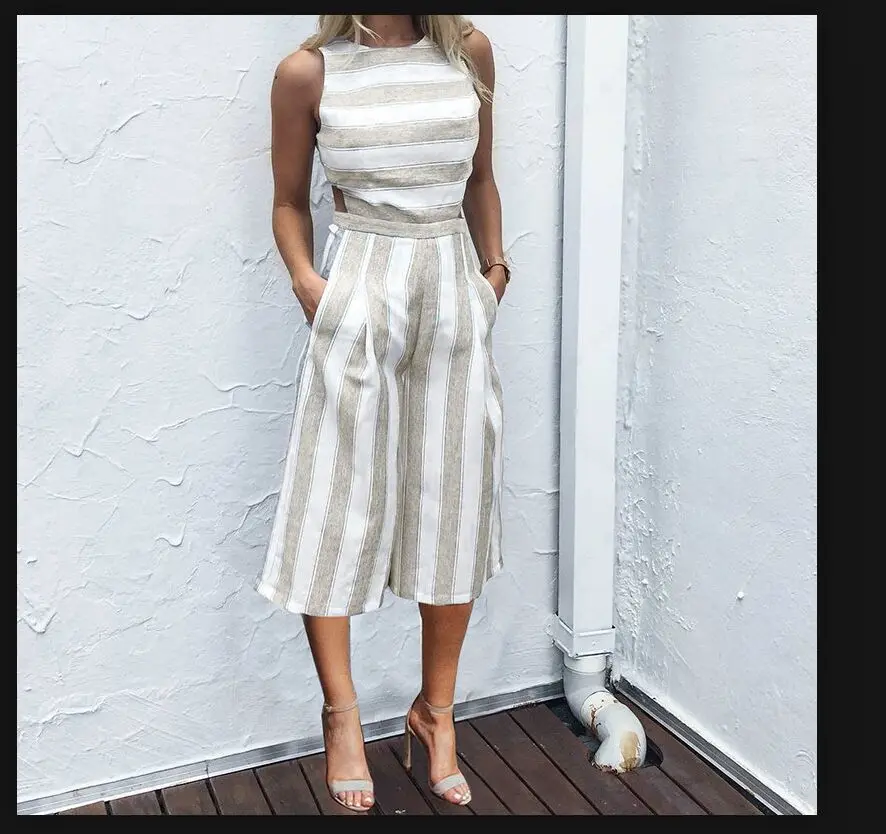 Women Jumpsuits - 2018 New design Fashion gray-white stripe popular jumpsuits Cotton Linen Loose Casual Playsuits Women Jumpsuits - 2018 New design Fashion gray-white stripe popular jumpsuits Cotton Linen Loose Casual Playsuits