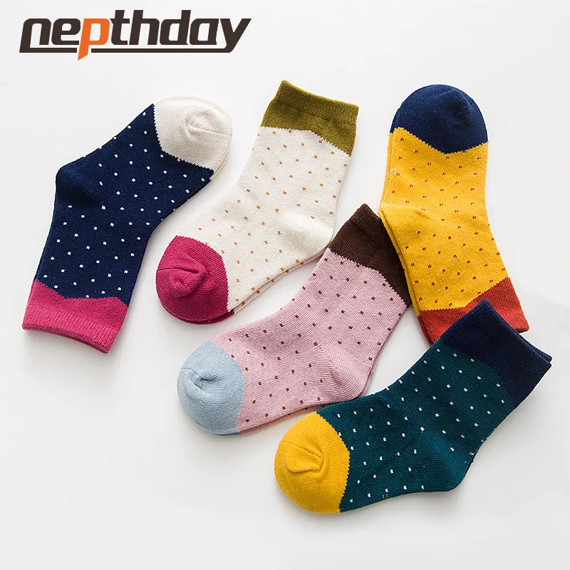 Autumn Children socks 5 pairs/set kids boy/girl sock dot color matching