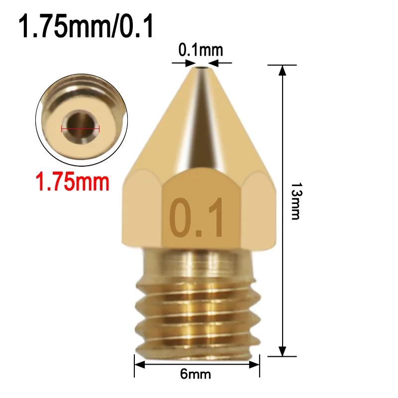 0,1 0,2 0,3 0,4 0,5 0,6 0,8 1,0 мм MK8 Экструдер Насадка 1,75 мм 3,0 мм для 3D-принтеры Makerbot Anet A8 Creality CR-10 CR-10S S4 - Цвет: 1.75mm 0.1mm