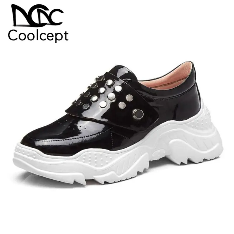 

Coolcept Genuine Leather Women Vulcanized Shoes Fashion Sneakers Daily Casual Shoes Women Rivets Street Lady Footwear 34-39