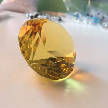 

80mm Crystal Glass Quartz Yellow Diamond Paperweight Crafts Feng Shui Wedding Party Decorative Birthday Gifts Sovenir